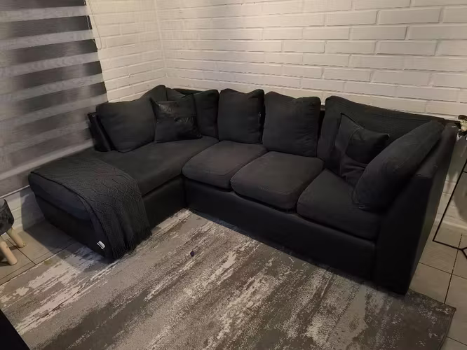 <p>Sofa Seccional Izquierdo Pu Negro Tela Gris</p>