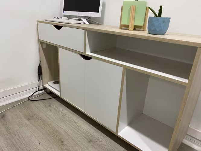 <p>Rack o cómoda consistente melamina 18mm color natural y blanco</p>