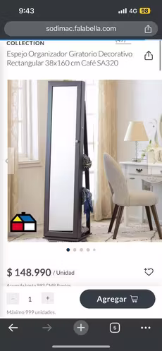 <p>Espejo joyero giratorio</p>