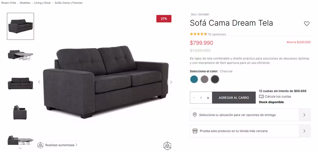 <p>Sofá Cama Rosen Dream Impecable (Las Condes) - Casi Sin Uso</p>