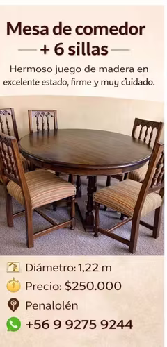 <p>Comedor con 6 sillas de madera</p>