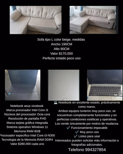 <p>Venta por Mudanza: Notebook, Lavadora, Impresora y Escritorios en Excelente Estado</p>
