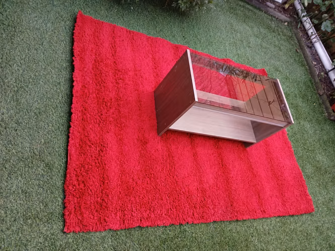 <p>mesa de centro + Alfombra roja</p>
