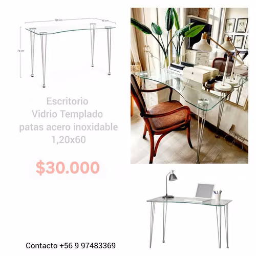 <p>Escritorio vidrio Templado 1,20x 60, vitacura</p>