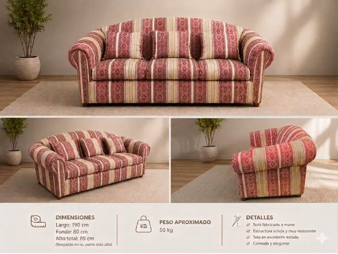 <p>Sofá clásico 3 cuerpos, excelente estado, madera maciza $220.000</p>