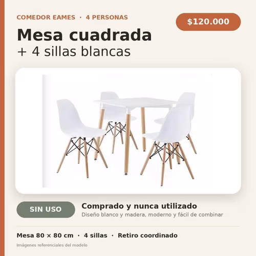 <p>Comedor Eames blanco + 4 sillas | Sin uso</p>
